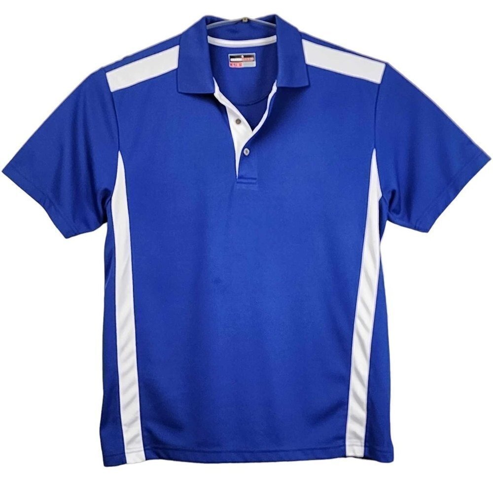 Grand Slam Performance Mens Polo Shirt L Blue White Colorblock Golf Tennis Top